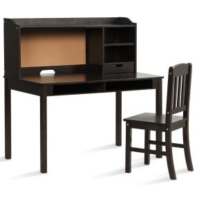 Conjunto de Escritorio y Silla para Niños Muebles de Estudio con Patas de Madera Pino Cajones Estantes para Dormitorio Estudio Salón Marrón