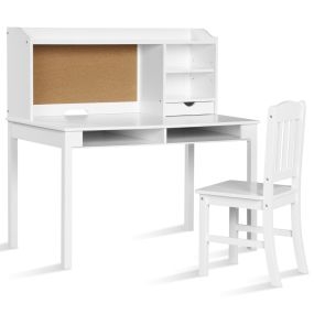 Conjunto de Escritorio y Silla para Niños Muebles de Estudio con Patas de Madera Pino Cajones Estantes para Dormitorio Estudio Salón Blanco