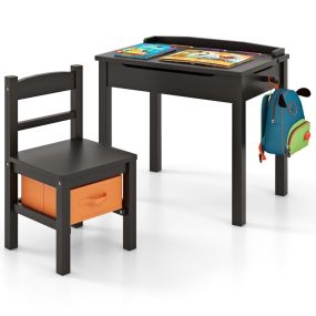 Juego de Mesa y Silla para Niños con Escritorio de Estudio Cajón de Almacenamiento y Gancho Café
