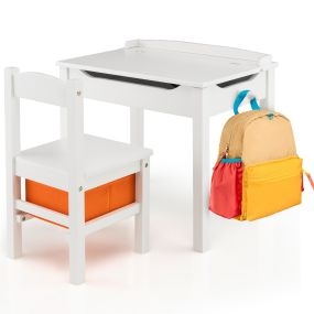Juego de Mesa y Silla para Niños con Escritorio de Estudio Cajón de Almacenamiento y Gancho-Blanco
