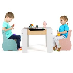 Juego de Mesa y 2 Sillas para Niños Mesa de Actividades de Madera 4 en 1 para Arte Dibujo Lectura Pizarra Desmontable Multicolor