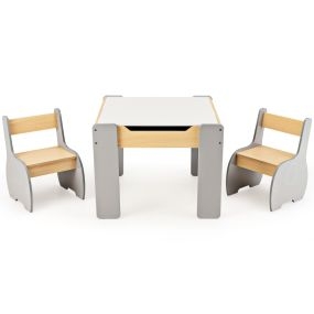 Juego de Mesa y 2 Sillas para Niños Mesa de Actividades de Madera 4 en 1 para Arte Dibujo Lectura Pizarra Desmontable Gris