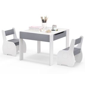 Mesa y 2 Sillas para Niños Mesa de Actividades de Madera 4 en 1 para Arte Dibujo Lectura Pizarra Desmontable Gris y Blanco