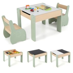 Juego de Mesa y 2 Sillas para Niños Mesa de Actividades de Madera 4 en 1 para Arte Dibujo Lectura Pizarra Desmontable Verde