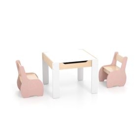 Juego de Mesa y 2 Sillas para Niños Mesa de Actividades de Madera 4 en 1 con Pizarra Desmontable para Sala de Juego Guardería Rosa
