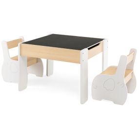 Juego de Mesa y 2 Sillas para Niños Mesa de Actividades de Madera 4 en 1 para Arte Dibujo Lectura Pizarra Desmontable Blanco