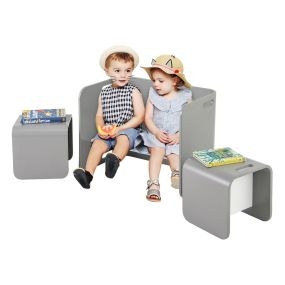 Mesa y Sillas para Niños con Tabla Espesa y Superficie Lisa para Casa Escuela Jardín de Infancia 68,5 x 40 x 50 cm -Gris
