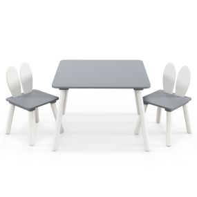Juego de Mesa y Sillas Infantil Mesa Cuadrada 2 Sillas de Conejo Patas de Madera Salva Espacio Set de Muebles Multifunción para Niños Gris