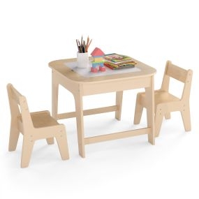 Juego de Mesa y Sillas para Niños Mesa de Actividades Infantil con Almacenamiento Oculto para Arte Manualidades-Natural