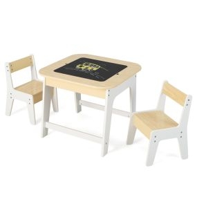 Set de Muebles Infantiles Juego de Mesa y Sillas con Tablero Doble Cara y Librería Organizadora de 5 Cubos para Juguetes y Libros Blanco