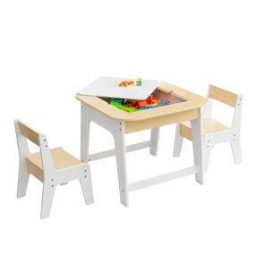 Juego de Mesa y Sillas para Niños Mesa de Actividades Infantil con Almacenamiento Oculto Set de Muebles para Arte Manualidades Natural