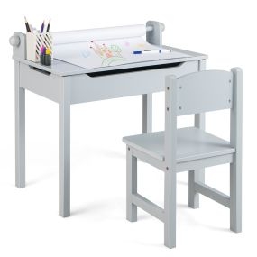 Juego de Mesa y Silla para Niños Mesa de Actividades con Almacenamiento y Soporte para Rollo de Papel para Dibujar Estudiar Jugar Gris