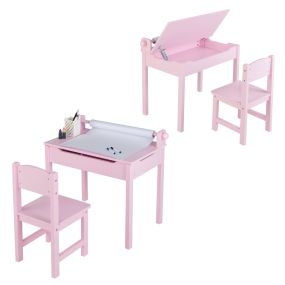 Juego de Mesa y Silla para Niños Mesa de Actividades con Almacenamiento y Soporte para Rollo de Papel para Dibujar Estudiar Jugar Rosa
