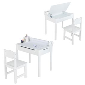 Juego de Mesa y Silla para Niños Mesa de Actividades con Almacenamiento y Soporte para Rollo de Papel para Dibujar Estudiar Jugar Blanco