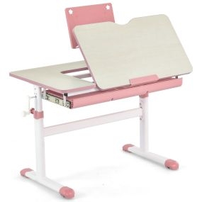 Escritorio Infantil Ajustable con Tablero Inclinable Soporte para Libros Cajón y Regla Ergonómico para Escribir Dibujar y Leer Rosa