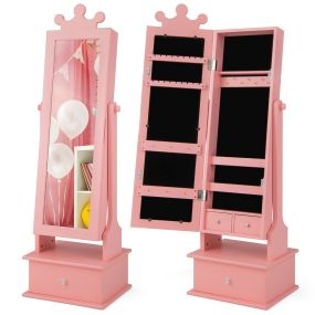 Armario de Joyería para Niños con Espejo de Cuerpo Entero y 3 Cajones 2 Ángulos de Inclinación Ajustables 34 x 30 x 103/113cm Rosa