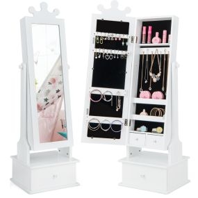 Armario de Joyería para Niños con Espejo de Cuerpo Entero y 3 Cajones 2 Ángulos de Inclinación Ajustables 34 x 30 x 103/113cm Blanco