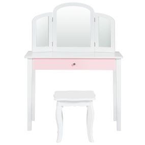Set tocador y silla para niños mesa de maquillaje con espejo tripartido y taburete desmontable 2 en 1 blanco