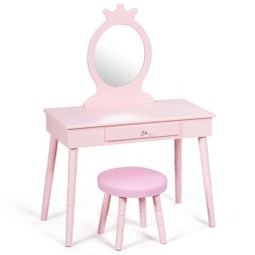 Tocador infantil para maquillarse con cajones y taburete acolchado rosa 70 x 34 x 101 cm