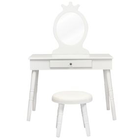 Set mesa y silla tocador para niños con espejo y cajones blanco 70 x 34 x 100 cm