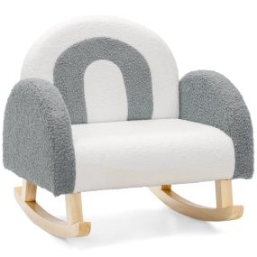 Silla mecedora infantil tapizada con patas de madera maciza gris para niños 3-5 años, 50 kg