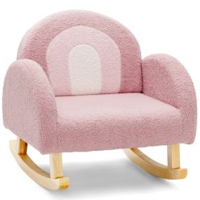 Silla mecedora infantil tapizada con patas de madera maciza rosa para niños 3-5 años 50 kg
