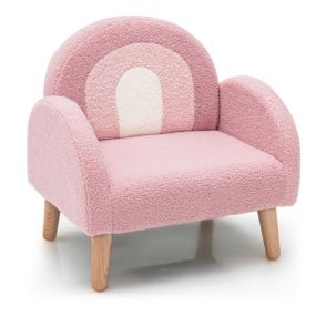 Sillón infantil tapizado de felpa rosa con espuma elástica y patas de madera 51 x 42 x 51 cm