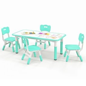 Juego de mesa infantil con 4 sillas, escritorio ajustable en altura, superficie de graffiti, verde