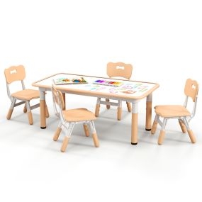 Juego de Mesa Infantil y 4 Sillas Escritorio Ajustable en Altura con Superficie de Graffiti Mesa Multiusos para Arte y Estudio Natural
