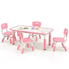 Juego de Mesa Infantil y 4 Sillas Escritorio Ajustable en Altura con Superficie de Graffiti Mesa Multiusos para Arte y Estudio Rosa