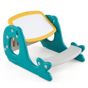 Juego de mesa y silla para niños 4 en 1 pizarra borrable ballena 25 kg 67 x 54 x 39 cm amarillo y verde