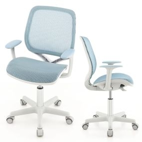 Silla giratoria de escritorio para niños, altura ajustable, ruedas con freno, azul, 57 x 57 x 80-92 cm