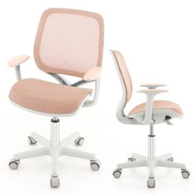 Silla giratoria de escritorio para niños altura ajustable con ruedas y reposabrazos rosa 57 x 57 x 80-92 cm