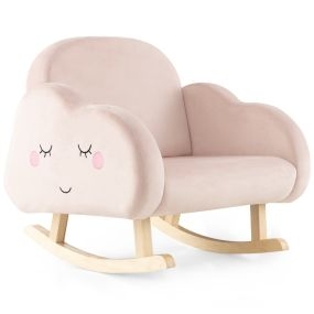 Silla mecedora infantil tapizada con patas de madera maciza y almohadillas antideslizantes rosa 52 x 50 x 47 cm