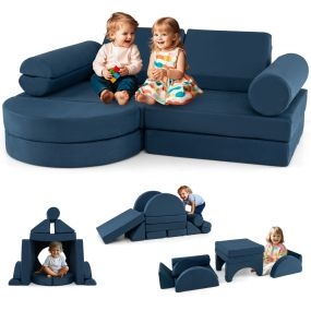 Sofá Modular Infantil de 13 Piezas Conjunto Versátil de Sofá Seccional para Niños para Guardería Sofá de Espuma Convertible Azul Marino