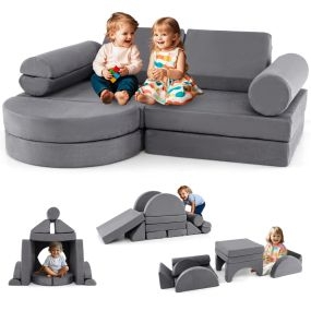Sofá Módular Infantil Juego de 14 Piezas Tela Ante Terciopelo Desmontable con Cremallera Combinaciones Versátiles 145 x 71 x 46 cm Gris