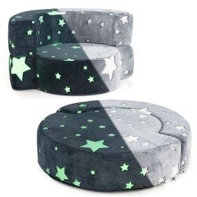 Sofá infantil 2 en 1 que brilla en la oscuridad, convertible, funda desmontable y lavable, gris, estrellas