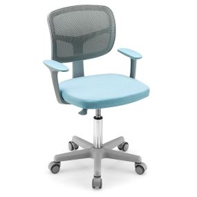 Silla ergonómica para escritorio infantil con ruedas, giratoria, altura regulable, soporte lumbar, azul