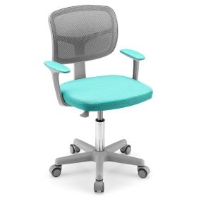 Silla ergonómica infantil para escritorio con ruedas y altura regulable, soporte lumbar turquesa