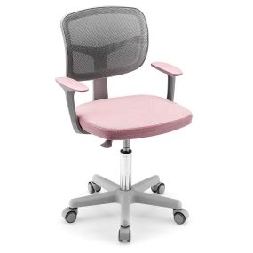 Silla ergonómica infantil para escritorio con ruedas, bloqueo y altura regulable, rosa
