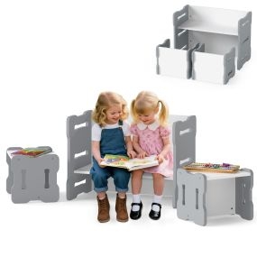 Juego de Mesa y Silla para Niños Set de 3 Piezas para Niños Pequeños con 2 Taburetes y Mesa de Actividades Esquina Redondeada Gris