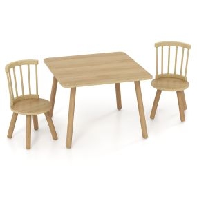 Set de Mesa y 2 Sillas para Niños Muebles de Madera Maciza con Asientos Redondos Natural