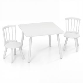 Set de Mesa y 2 Sillas para Niños Muebles de Madera Maciza con Asientos Redondos Blanco