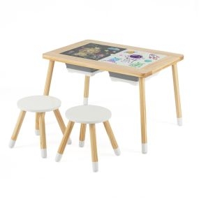 Mesa Sensorial Con Taburetes Sillas Superficies Dobles Y Cubetas De Almacenamiento Natural y Blanco y Negro