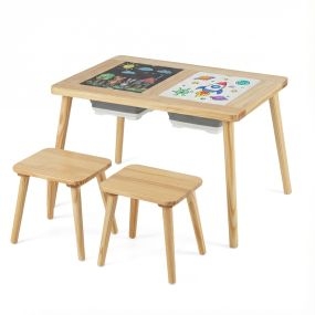 Mesa Sensorial con Taburetes y Sillas Superficies Dobles Desmontables Cubetas y Pino Para 3+ Años Natural y Blanco y Negro