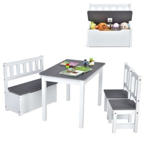 Set 4 Piezas Mesa y Sillas para Niños Juego Mesa Actividad de Madera 2 en 1 con 2 Sillas y 1 Banco para Jugar Dibujar Leer Comer Gris