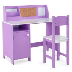 Conjunto de Mesa y Silla para Niños con Pizarra Marcador Estante Gabinete de Almacenamiento para Uso Escolar en Estación de Trabajo Púrpura