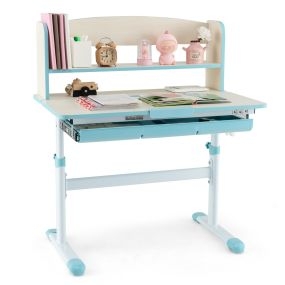Escritorio de Estudio para Niños de Altura Ajustable con Escritorio Inclinable para Estudiantes en Casa y Escuela con Aparador Cajón Azul