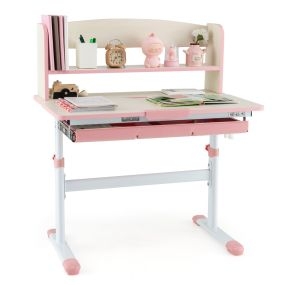 Escritorio de Estudio para Niños de Altura Ajustable con Escritorio Inclinable para Estudiantes en Casa y Escuela con Aparador Cajón Rosa