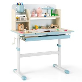 Escritorio de Estudio para Niños Mesa con Altura Ajustable Escritorio Inclinable Aparador Cajón Bandeja Estantes para Casa Escuela Azul